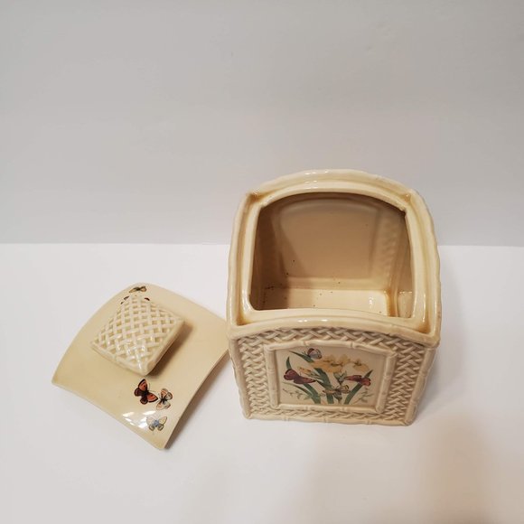Vintage Enesco BUTTERFLY GARDEN TRELLIS Canister / Jar, Retro Cottagecore Decor - Picture 5 of 10